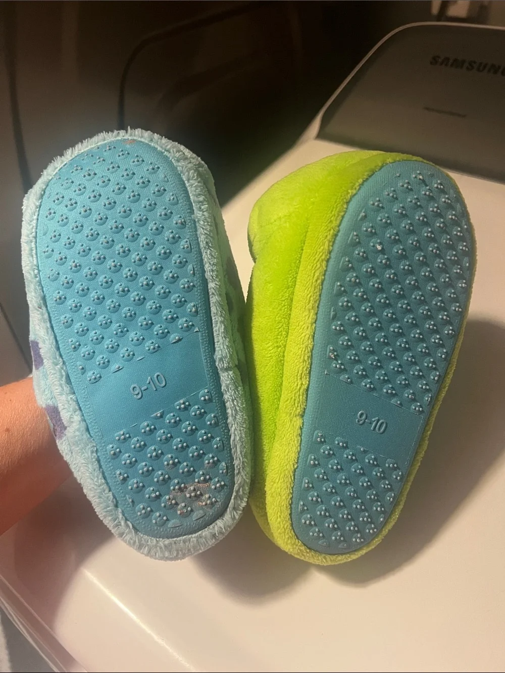 NWOT  Monsters, Inc. Plush Slippers - Blue Sulley & Green Mike